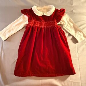 JoJo Maman Bebe Red Velvet Smocked Baby Dress & Body Set 18-24 M NWT